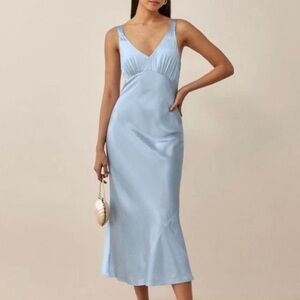 Reformation Daytona Silk Dress Blue - XS